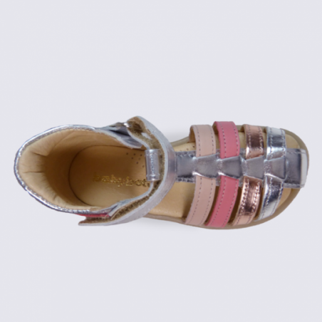 Sandale pour fille Babybotte en cuir argent et rose