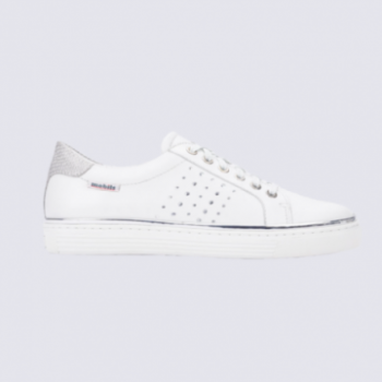 Baskets pour femme Mephisto en cuir blanc et argent