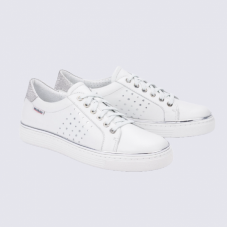 Baskets pour femme Mephisto en cuir blanc et argent