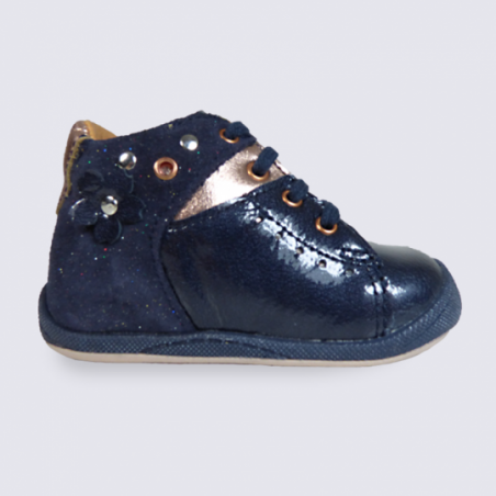 Chaussure Babybotte bébé fille en cuir vernis bleu