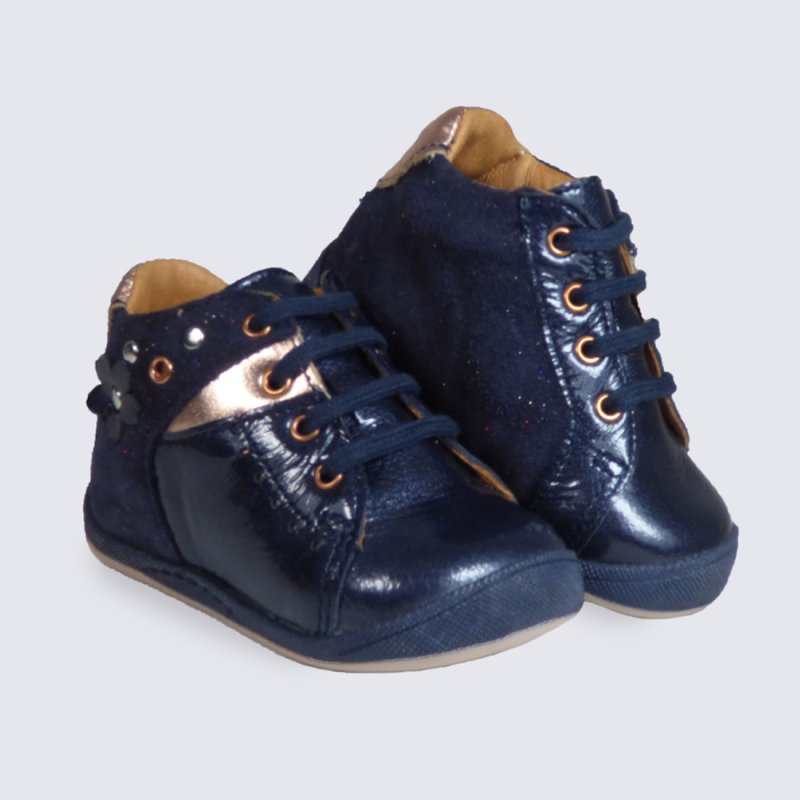 Chaussure Babybotte bébé fille en cuir vernis bleu I Igert