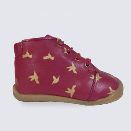 Chaussures pour bébé fille Babybotte en cuir rouge motif doré