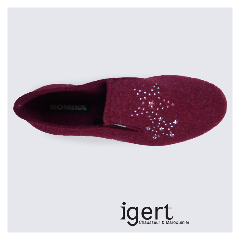Pantoufles pour femme Romika en feutre bordeaux