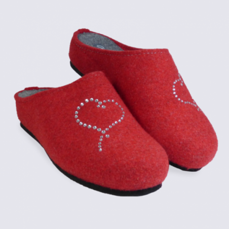 Chaussons Ara en feutre rouge motif coeur en strass