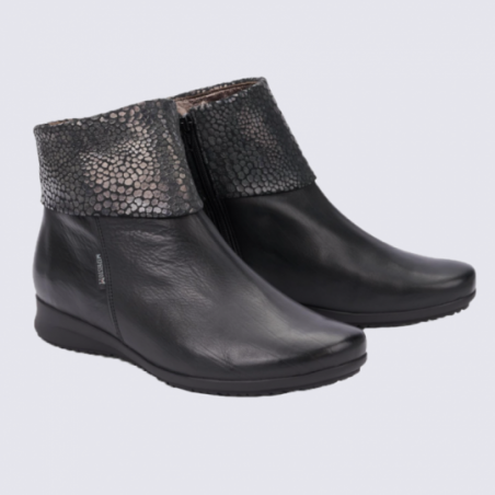 Bottines tendance pour femme Mephisto en cuir noir et argent