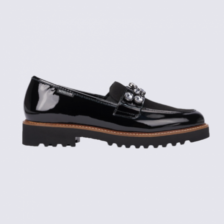 Mocassins femme Mephisto en cuir vernis noir et pierres tendance