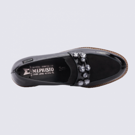 Mocassins femme Mephisto en cuir vernis noir et pierres tendance