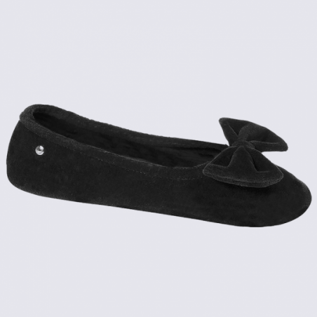 Chaussons ballerines Isotoner en coton velours noir