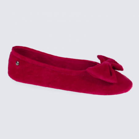 Chaussons ballerines Isotoner en coton velours rouge