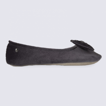 Chaussons ballerines Isotoner en coton velours gris strass