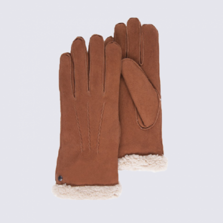 Gants pour femme Isotoner en cuir fourré cognac