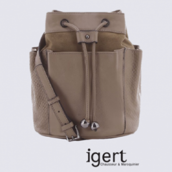 Sac seau multipoches Hexagona en cuir taupe