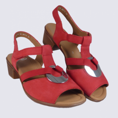 Sandales à petit talon Ara en cuir rouge confort