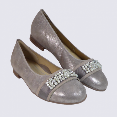 Ballerines avec perles Ara en cuir taupe