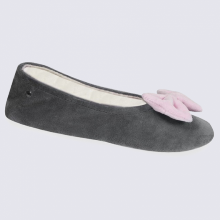 Chaussons ballerines Isotoner en coton velours gris et rose