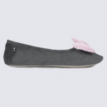 Chaussons ballerines Isotoner en coton velours gris et rose