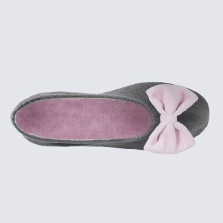 Chaussons ballerines Isotoner en coton velours gris et rose