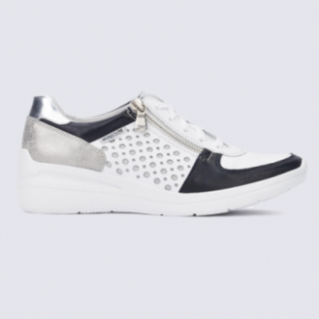 Baskets à zip femme Mephisto en cuir blanc et bleu