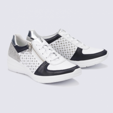 Baskets à zip femme Mephisto en cuir blanc et bleu Baskets à zip femme Mephisto en cuir blanc et bleu