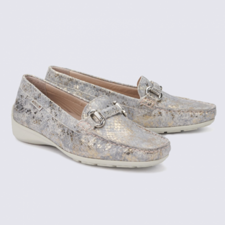 Mocassins en cuir Mephisto en cuir motif serpent gris clair