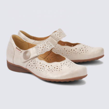 Ballerines à bride Mephisto en cuir beige brillant