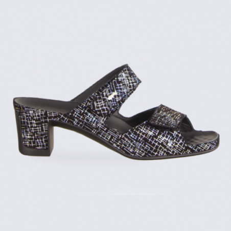 Mules Vital femme en cuir noir et argent confort et tendance Mules Vital femme en cuir noir et argent confort et tendance