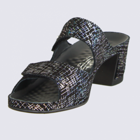Mules Vital femme en cuir noir et argent confort et tendance Mules Vital femme en cuir noir et argent confort et tendance