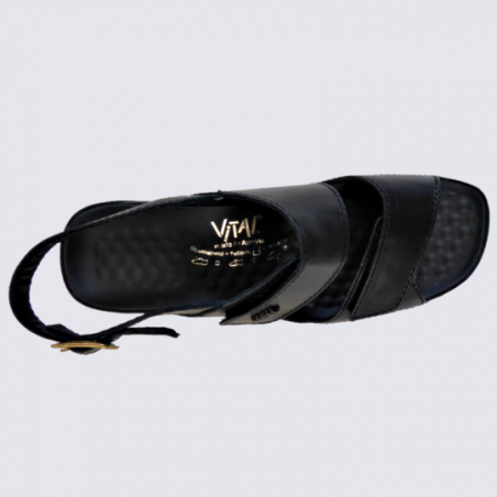 Sandales compensées Vital en cuir noir confort