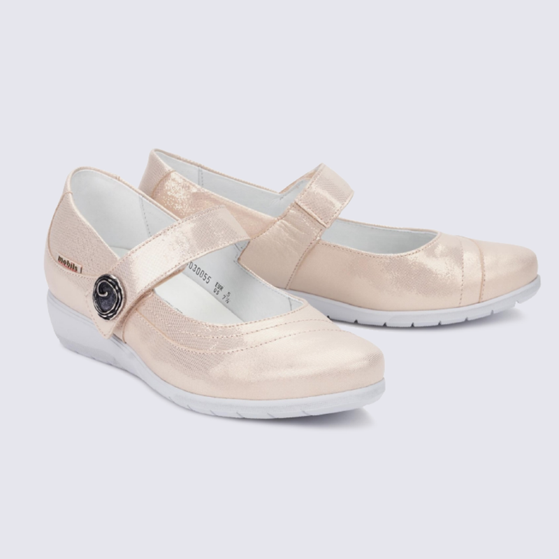 Ballerines à bride Mephisto en cuir rose clair