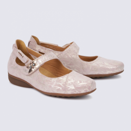 Ballerines à bride Mephisto en cuir rose brillant confort