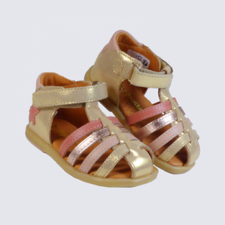Sandales pour fille Babybotte avec étoile en cuir or et rose