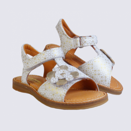 Sandales pour fille Babybotte en cuir blanc et doré tendance