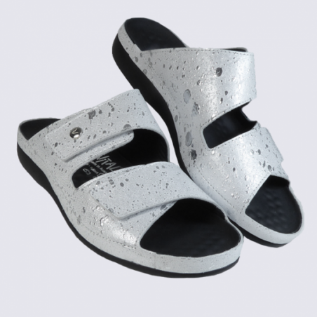 Mules pour femme Vital en cuir blanc et argent confort