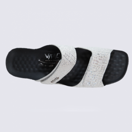 Mules à talon Vital en cuir blanc et argenté confort Mules à talon Vital en cuir blanc et argenté confort