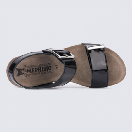 Sandales compensées Mephisto en cuir verni noir
