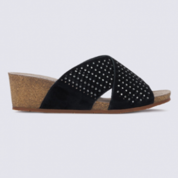 Mules compensées Mephisto en cuir noir avec strass