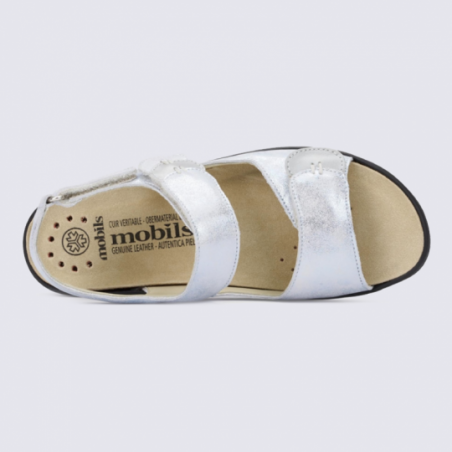 Sandales Mobils, sandales confortables femme en cuir argent