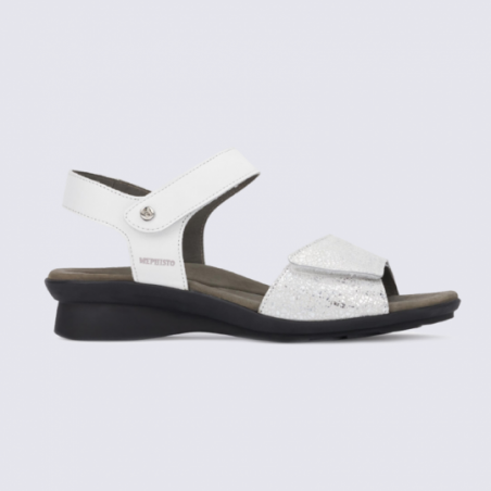 Sandales pour femme Mephisto en cuir blanc et argent Sandales pour femme Mephisto en cuir blanc et argent