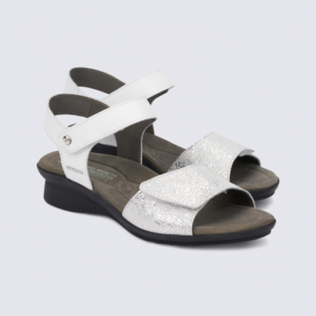 Sandales pour femme Mephisto en cuir blanc et argent