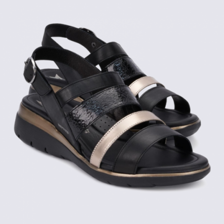 Sandales pour femme Mephisto en cuir noir et doré