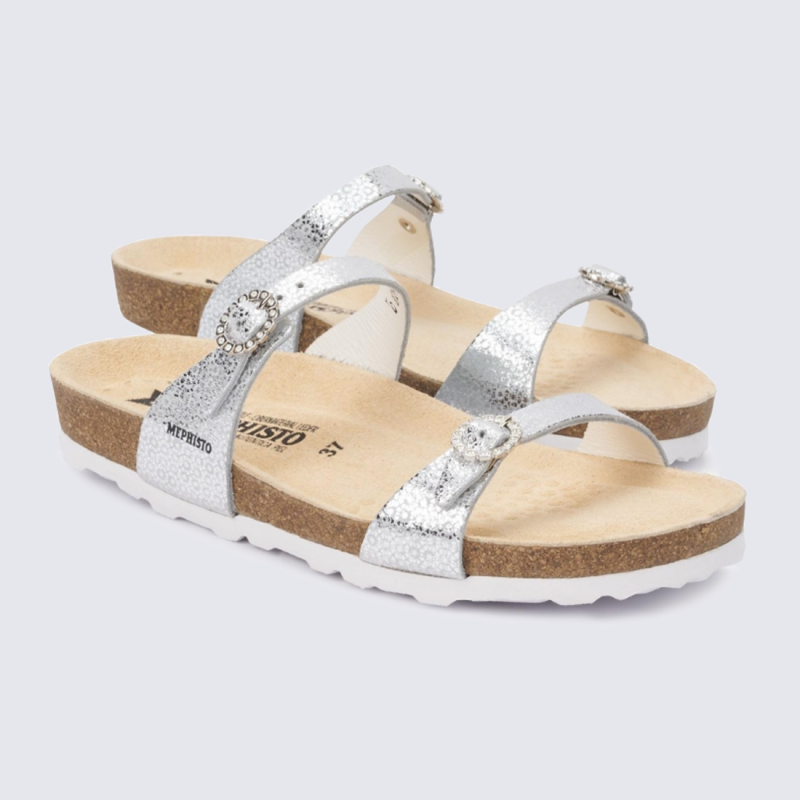 Mules pour femme Mephisto en cuir argent tendance