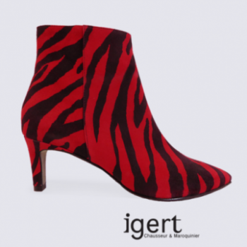 Bottines K&S, bottines à talons K&S femme en cuir zébré rouge/noir