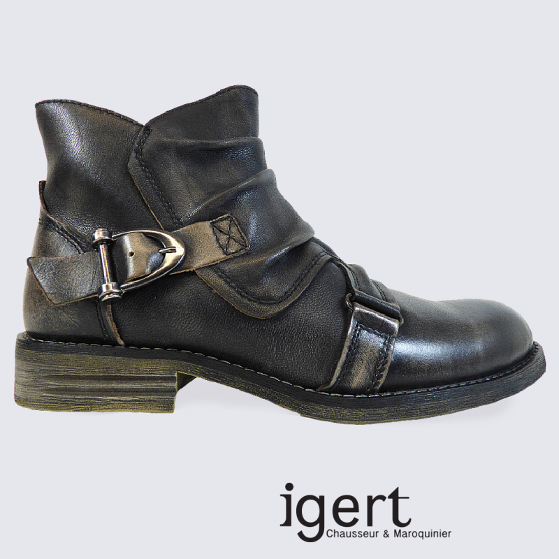 Bottines Kdopa bottines boucle en cuir noir effet pliss