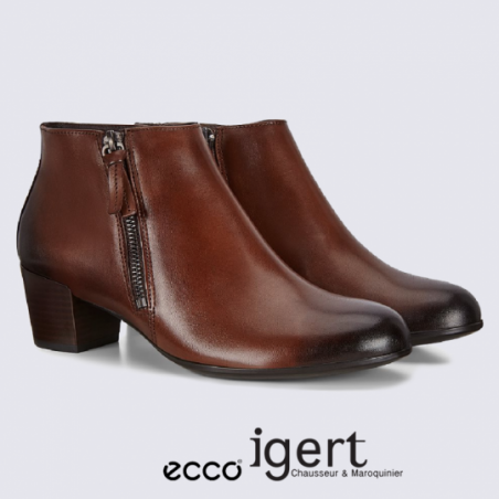 Bottines Ecco, bottines à talons femme en cuir brun