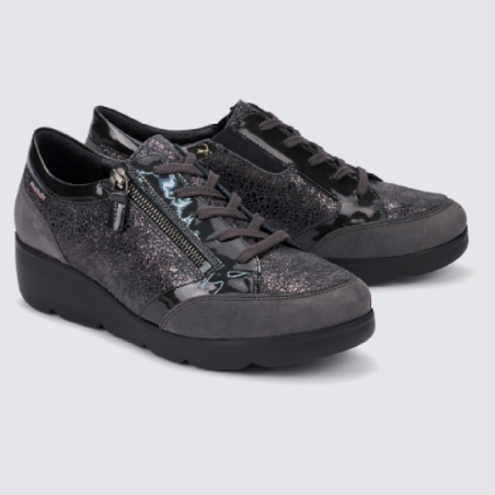 Baskets Mephisto, baskets à zip femme en cuir gris