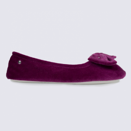 Chaussons ballerines Isotoner en coton velours prune Chaussons ballerines Isotoner en coton velours prune