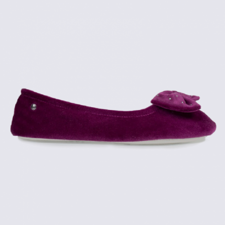 Chaussons ballerines Isotoner en coton velours prune