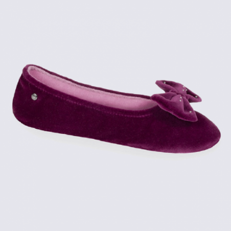 Chaussons ballerines Isotoner en coton velours prune