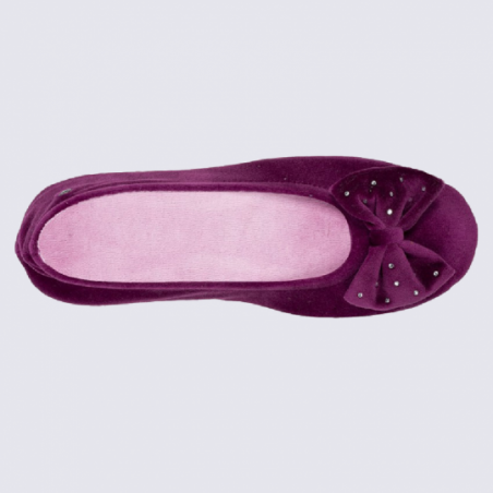 Chaussons ballerines Isotoner en coton velours prune