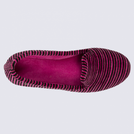 Chaussons slippers femme Isotoner en coton velours à rayures